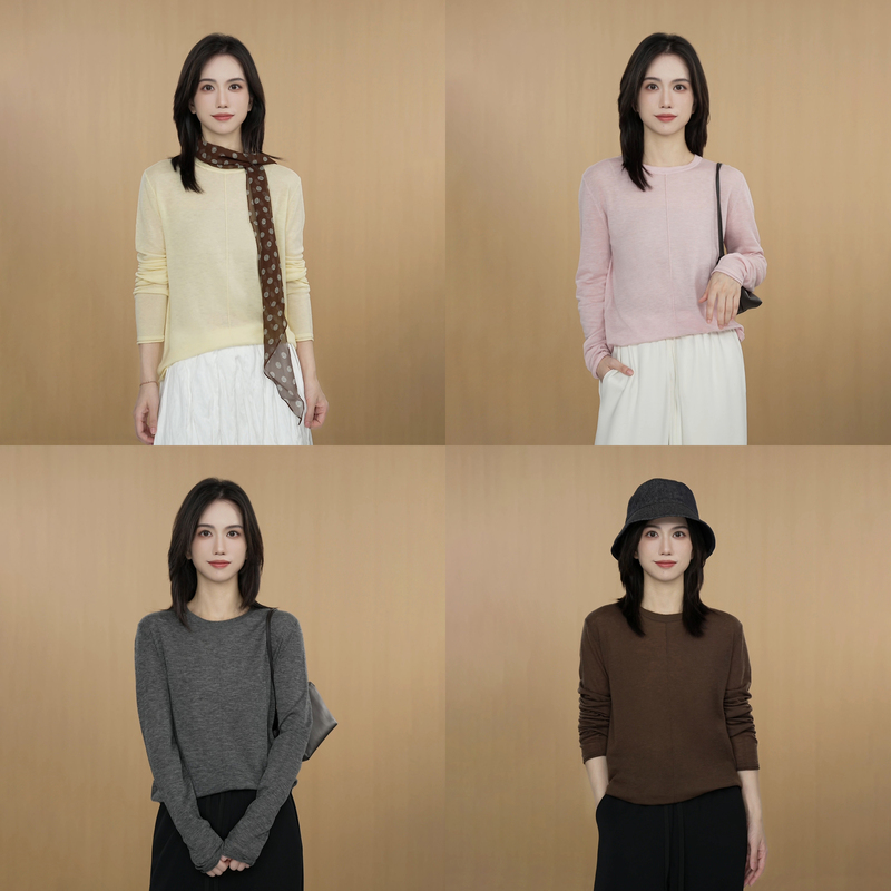 Xiaohe【Comfort Zone】100% Sheep Wool, 80-Count Water-Soluble Wool, Soft and Skin-Friendly Design, Long-Sleeved Knit Sweater for Women Xiaohe【Comfort Zone】100% Sheep Wool, 80-Count Water-Soluble Wool, Soft and Skin-Friendly Design, Long-Sleeved Knit Sweater for Women