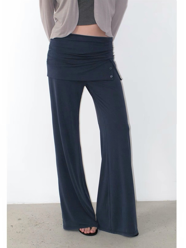 Mito De Dar Mist Blue Wrap-Around Pleated Waistband Skin-Friendly Soft Sports Straight-Leg Casual Pants/Skirt Pants Mito De Dar Mist Blue Wrap-Around Pleated Waistband Skin-Friendly Soft Sports Straight-Leg Casual Pants/Skirt Pants