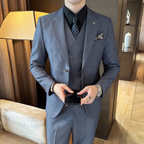 Mens striped casual suit high-end handsome suit and vest suit 2023 autumn vertical pattern Korean version business suit