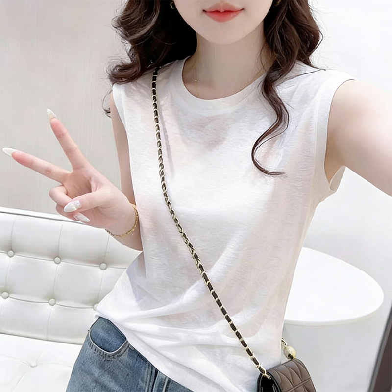 Snowflake Cotton White Round-Neck Vest for Women, Summer Wear, 2026 New Thin Style, Can Be Worn Outside, Minimalist Style Sleeveless Top