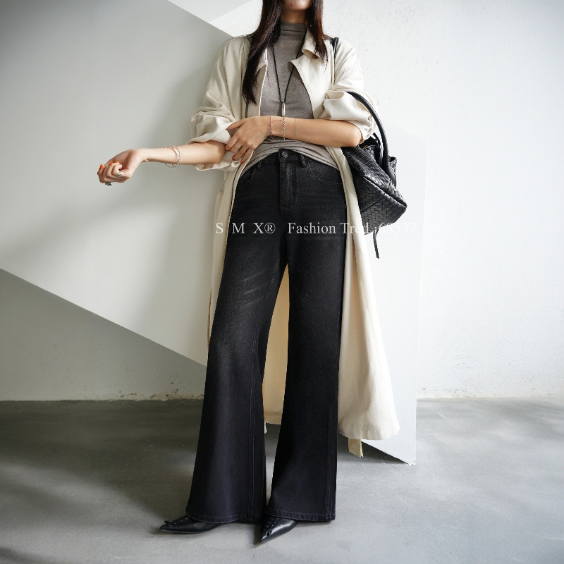 In Stock Smx Flared Jeans for Women 2026 Autumn New Black Four-Way Stretch Wide-Leg Floor-Length Pants 68537-2