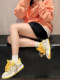 Original niche disruptive style thick tongue yellow bread shoes men's casual sports shoes plaid low-top trendy sneakers