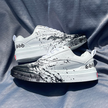 Original Design New Bread Shoes with Ink Splatter, Casual and Versatile, Unisex, Couple Style, Campus Trendy Sports Sneakers for Men