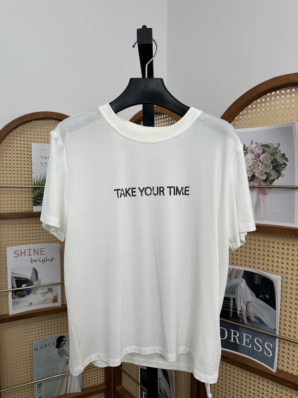 G1783Cc Beautiful Self-Retained Soft and Drapey Skin-Friendly Nude-Feel Ice Silk Printed Washed Vintage Print Short-Sleeve T-Shirt