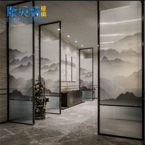 Art Glass Partition Custom Landscape Painting Screen Ultra White Corrugated Steel Clamp Silk Technique Clip Adhesive Clip Silk Glass