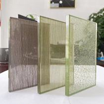 Tempered wired glass partition screen customized hotel art glass landscape painting double layer laminated silk sliding door