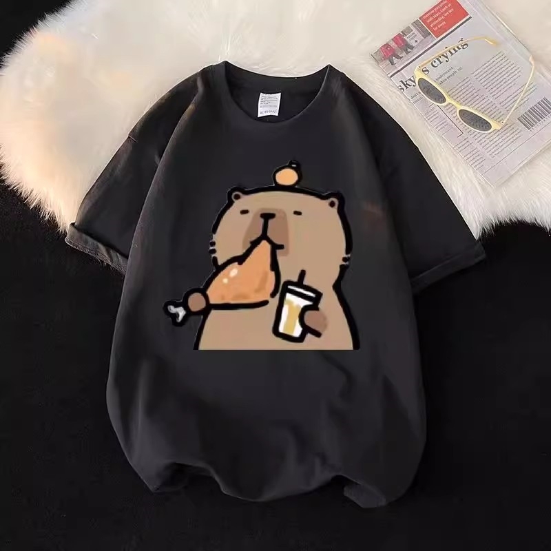 150kg Plus Size Japanese Capybara Short Sleeve T-Shirt Unisex Summer Printed Loose Youth Top