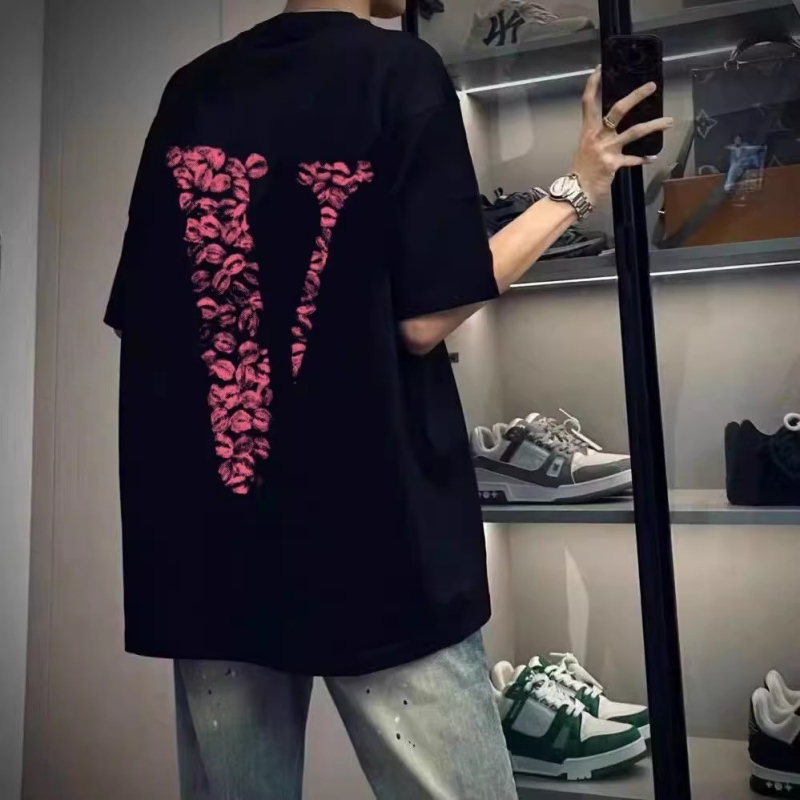 Extra Large Size 150kg American Retro Trendy Brand V-Shaped Print Pure Cotton Short-Sleeved T-Shirt for Men and Women Summer Casual T-Shirt 2