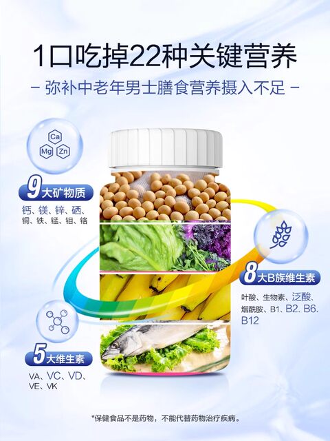 Yinshancun Multi-Vitamin and Mineral Complex for Men, Middle-Aged and Elderly People, Vitamin B Complex, Calcium, Iron, Zinc, Official Genuine Product