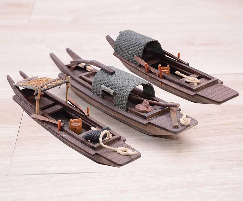 Jiangnan Ucanopy boat capable of launching fish tank pool building with view micro-model ornament pure handmade mini floating small wooden boat-Taobao