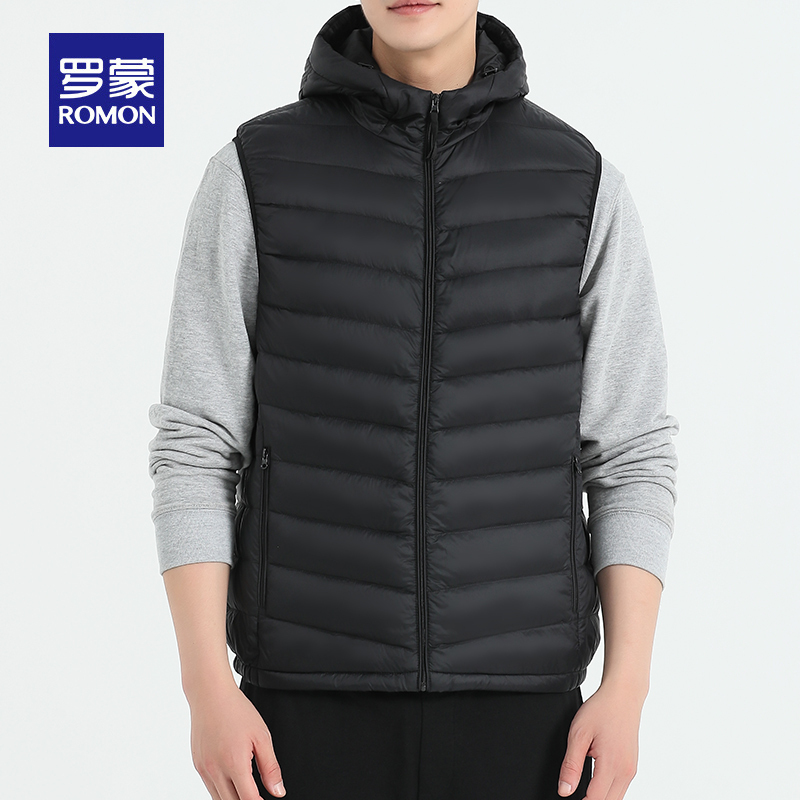 Romon Men's down Vest 2025 Winter New Hooded Warm Outerwear Vest Lightweight Cold-Proof Sleeveless Jacket