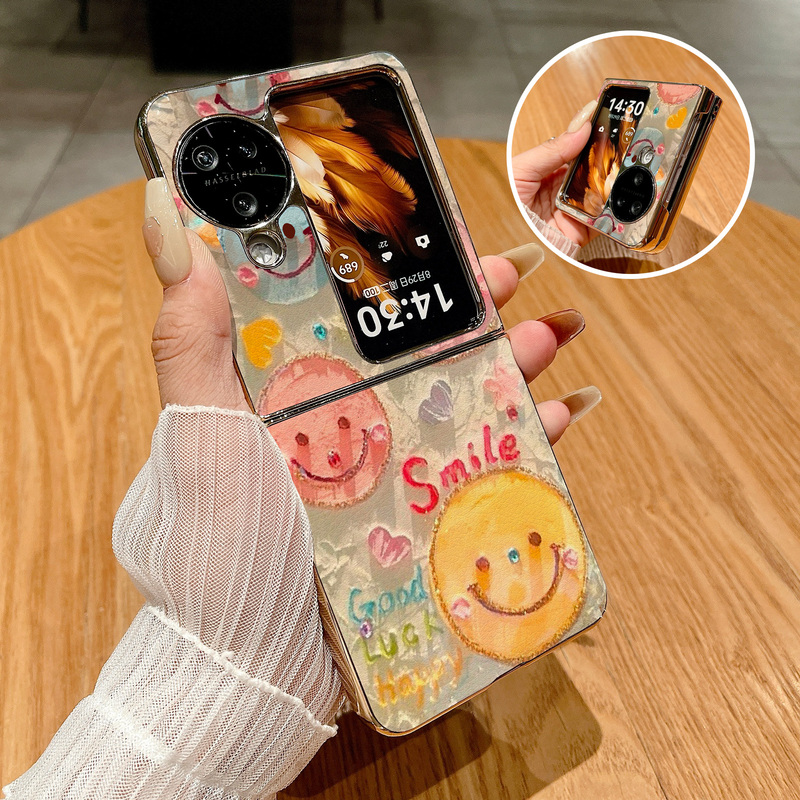 Suitable for Oppo Find N3 Flip Phone Case, Find N2 Flip New Foldable Screen N2 Flip Ultra-Thin Heart-Shaped English Colorful Smiley N3 Hard Electroplated Leather Texture Anti-Drop Protective Cover Suitable for Oppo Find N3 Flip Phone Case, Find N2 Flip New Foldable Screen N2 Flip Ultra-Thin Heart-Shaped English Colorful Smiley N3 Hard Electroplated Leather Texture Anti-Drop Protective Cover