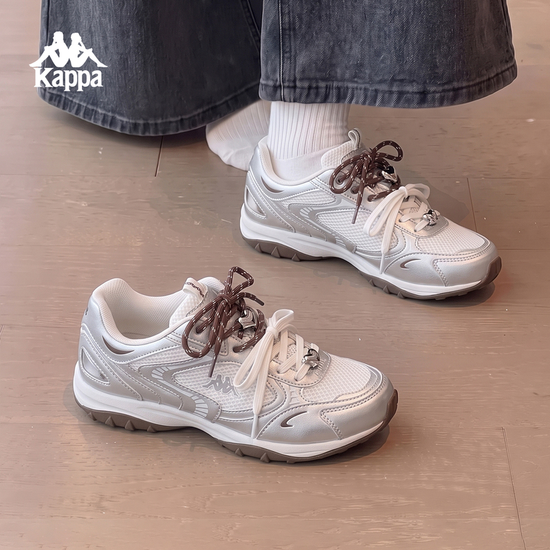 Kappa Women's Height-Increasing Moral Training Shoes 2026 Autumn New Silver Retro Sneakers Thick-Soled Casual Shoes