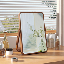Household simple solid wood makeup mirror tabletop foldable makeup mirror female bedroom large portable mirror
