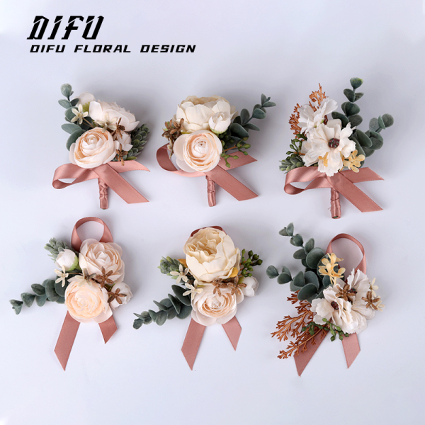 Classy Warm Brown Wedding Corsage Bridegroom Bride Wedding Bridesmaid Sisters Wrist Flower Business Meeting Guests Boutonniere