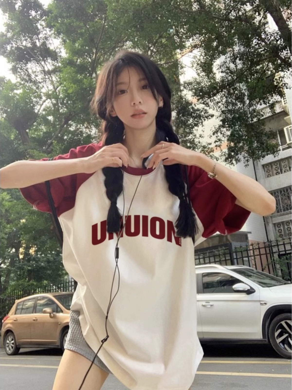 大きいサイズ 300斤 アメリカンレトロ 純綿 半袖 Tシャツ レディース 夏 2025 新ニッチデザイン ラグランスリーブ トップス