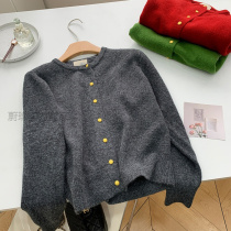 Gentle retro small gold button round neck knitted cardigan for women 2024 spring loose casual basic versatile sweater jacket