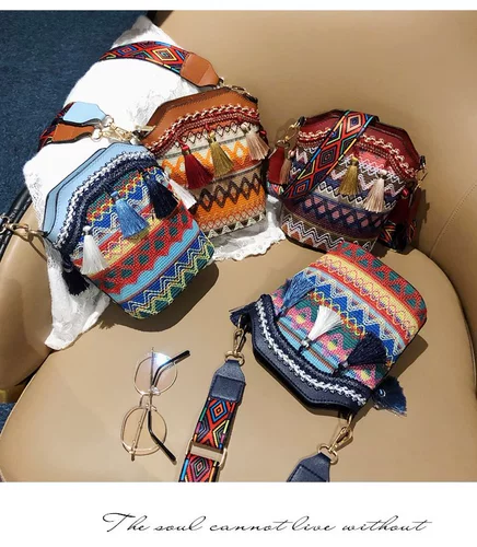 Брендовая сумка через плечо, этнические бретели, сумка на одно плечо с кисточками, этнический стиль