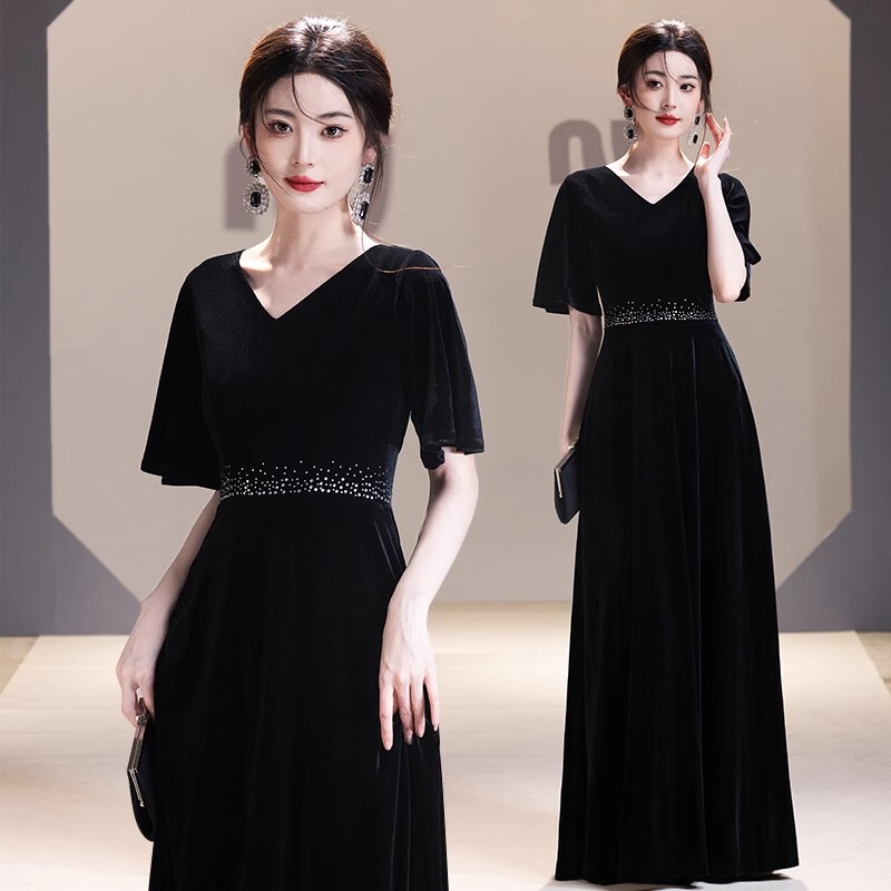 Black Evening Dress 2026 New Style Host Dress High-End Choir Piano Performance Conductor Dress