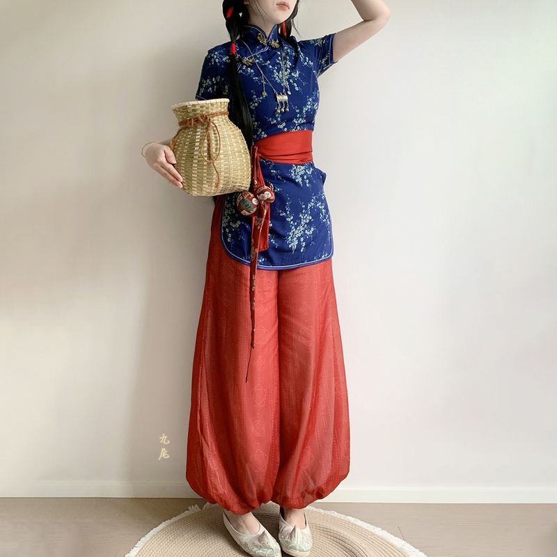 Changtingyuan Original New Chinese-Style Improved National Style Cheongsam Lantern Pants Jiangnan Tea-Picking Girl's Daily Outfit