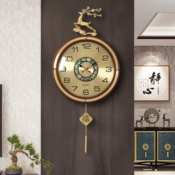 New Chinese style brass wall clock home living room simple decorative table hanging wall creative solid wood wall clock quartz clock