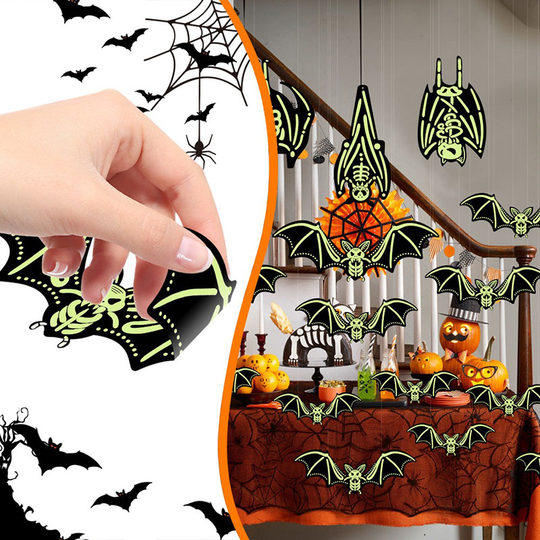 Halloween Decoration Luminous Skull Bat Hanging String Outdoor Courtyard Hanging Ornaments Party Mall Decorations Pendants