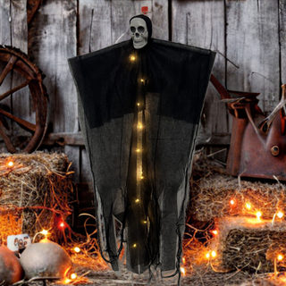 Halloween Decoration Glowing Gauze Skull Hanging Ghost Outdoor Courtyard Hanging Ghost Secret Room Haunted House Scene Setup Props