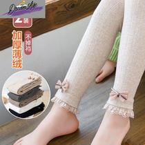 Girls leggings spring and autumn medium-thick pure cotton outer wear thin velvet fashionable nine-point pantyhose childrens pantyhose integrated with velvet