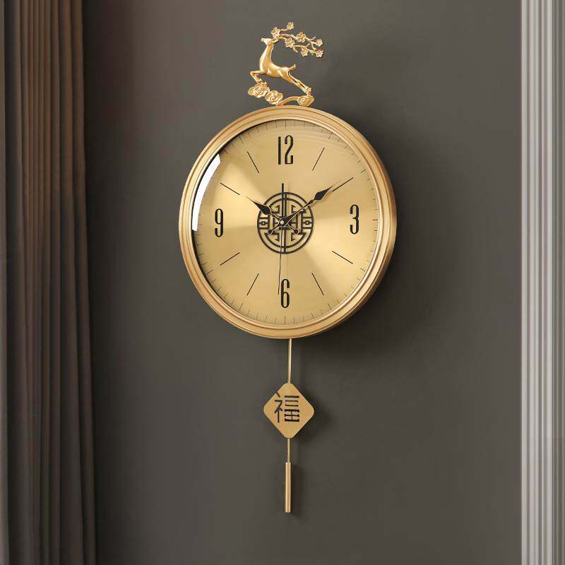 New Chinese Brass Hanging Bell Light Lavish Home Living Room Decoration Wall Clock Creative Table Hanging Wall Genguan Fashion Quartz Clock-Taobao