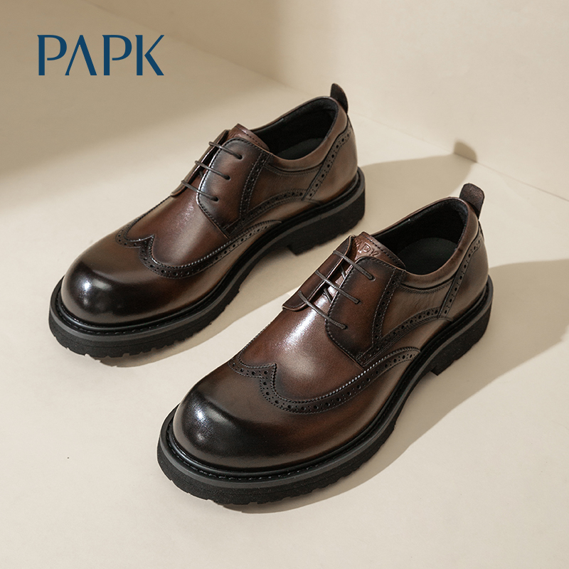 Papk Men's Shoes Summer New Style Height-Increasing Derby Shoes High-End Business Casual British Style Large-Toe Men's Leather Shoes