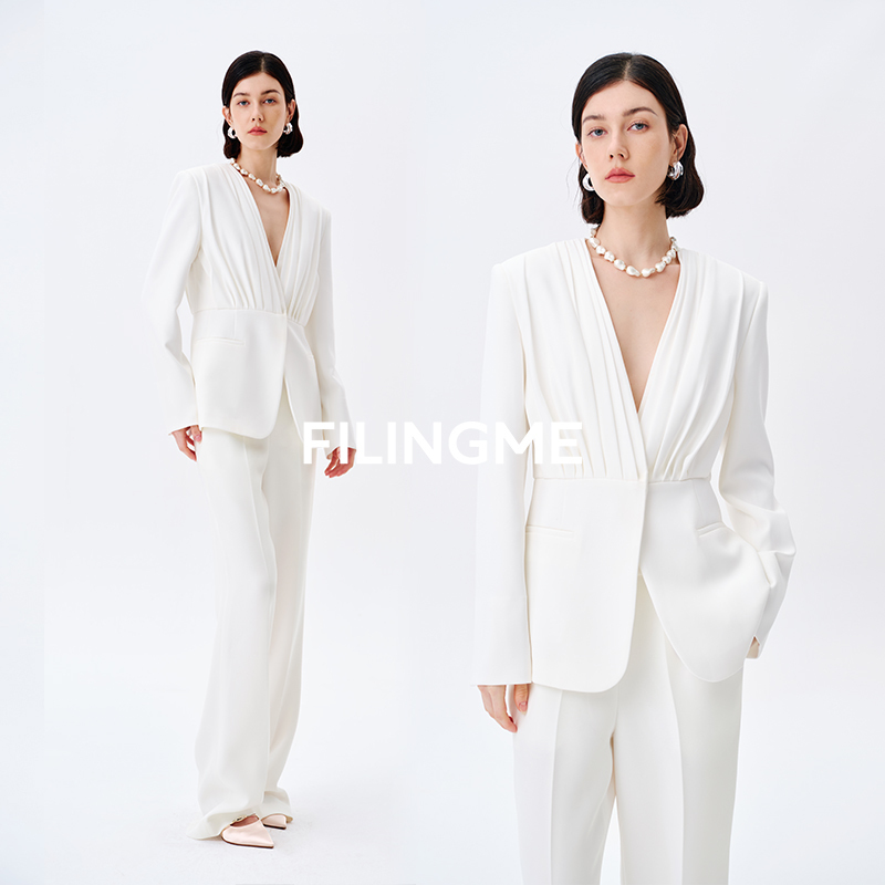 Fielingme Autumn New Collection [Imported Acetate Pleated Shaping] Double-Layer Textured Draped Suit