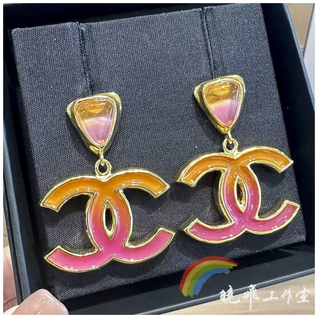 Кольца Chanel, сережки фуксия, эмаль, новая коллекция, градиент