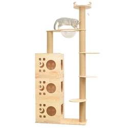 Luxurious Solid Wood Cat Climbing Frame, Cat House, Cat Tree All-In-One, Space-Saving, High-Rise, Sky-High Column, Large Cat Frame, Space Capsule Bowl