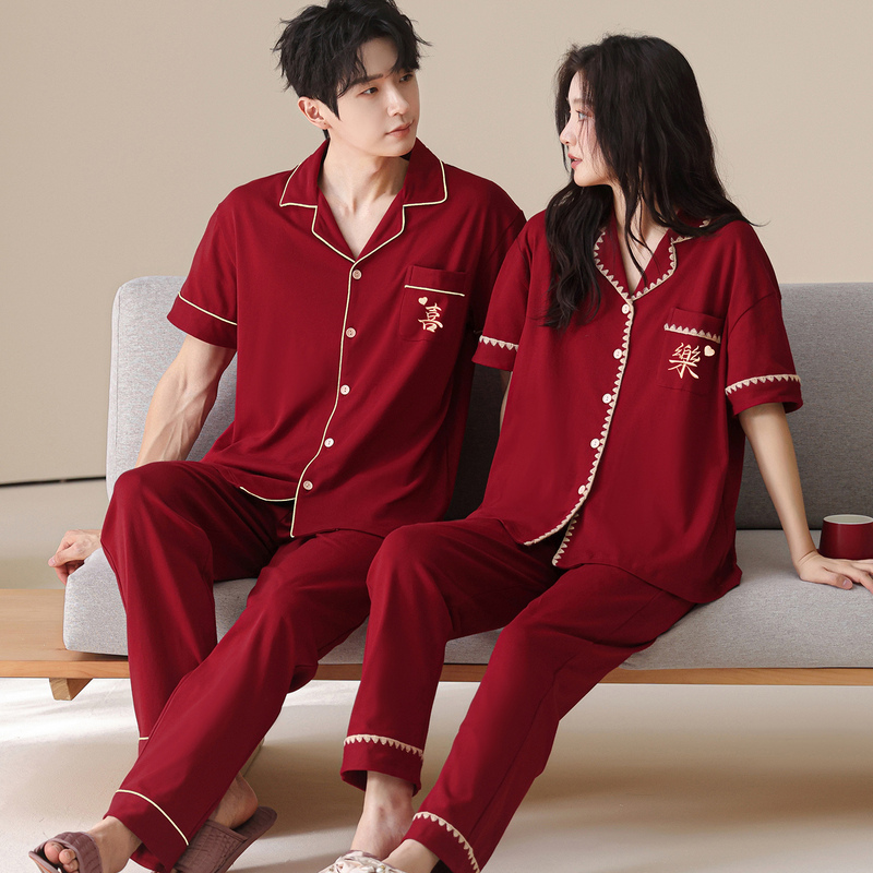 Pajamas for Newlyweds, Red Pure Cotton Short-Sleeved Long Pants, Summer Thin Style, 2026 New Gift Box, Summer