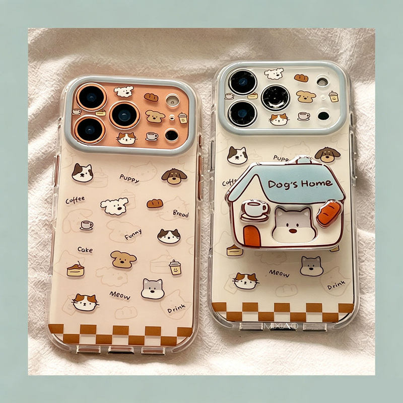 Fun ins Cute Cartoon Plaid Line Dog with Stand Suitable for Apple 17 Pro Max Phone Case iPhone 16 Pro Protective Cover 15 New Model 17 Very Good Looking 13 Won'T Clash with Other Cases