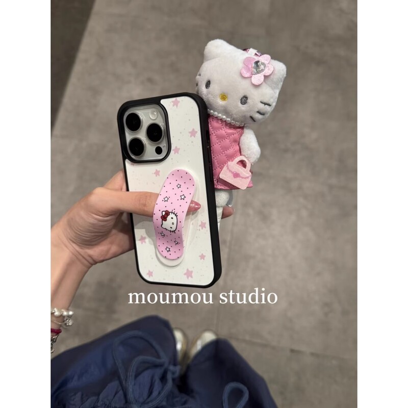 Cute ins Girlish White Background with Pink Stars Kt Band-Aid Holder Suitable for Iphone16Promax New Model 15Pro Apple Phone Case 14Plus Acrylic 13 Full Coverage 12 Anti-Drop 11