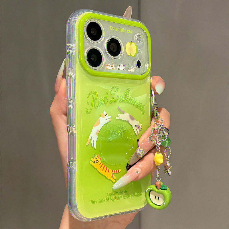 Summer ins Style Cartoon Cute Grass Green Green Apple Cat Suitable for Apple 17Promax Phone Case Iphone17Pro New Female Model 16Pro Protective Case 15 Full Coverage 13 Healing Anti-Drop Summer ins Style Cartoon Cute Grass Green Green Apple Cat Suitable for Apple 17Promax Phone Case Iphone17Pro New Female Model 16Pro Protective Case 15 Full Coverage 13 Healing Anti-Drop