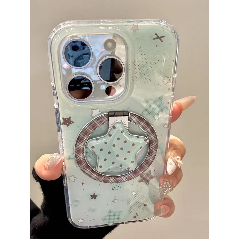 Summer ins Fresh Mint Green Plaid Star Magnetic Stand Suitable for Apple 17 Phone Case iPhone 16 Pro Max New Model 15 Double-Layer 14 Anti-Drop Protective Case 13 Niche Creative Summer ins Fresh Mint Green Plaid Star Magnetic Stand Suitable for Apple 17 Phone Case iPhone 16 Pro Max New Model 15 Double-Layer 14 Anti-Drop Protective Case 13 Niche Creative