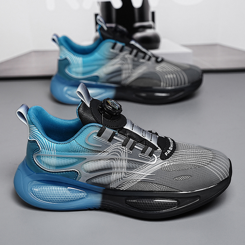 Rotating Buckle Men's Shoes, Summer and Autumn Sports Shoes, Leather Surface, Waterproof, Teenagers, Students, Big Children, No Need to Tie Shoelaces, Running Shoes