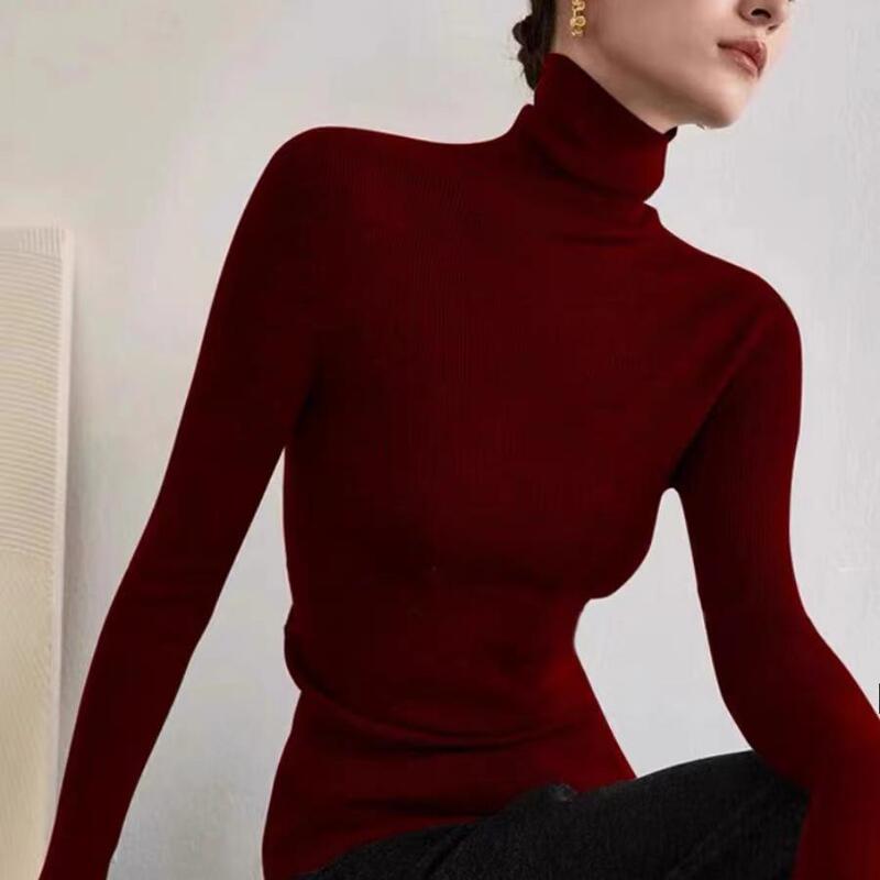 High-End Burgundy Turtleneck Knitted Bottoming Shirt for Women, Autumn and Winter New Style, Slim Fit, Age-Reducing Inner Sweater, Long-Sleeved Top