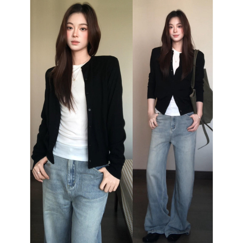 Black Knitted Cardigan Jacket for Women 2026 New Early Autumn Outfit Slimming and Stylish Short Top in Chanel Style