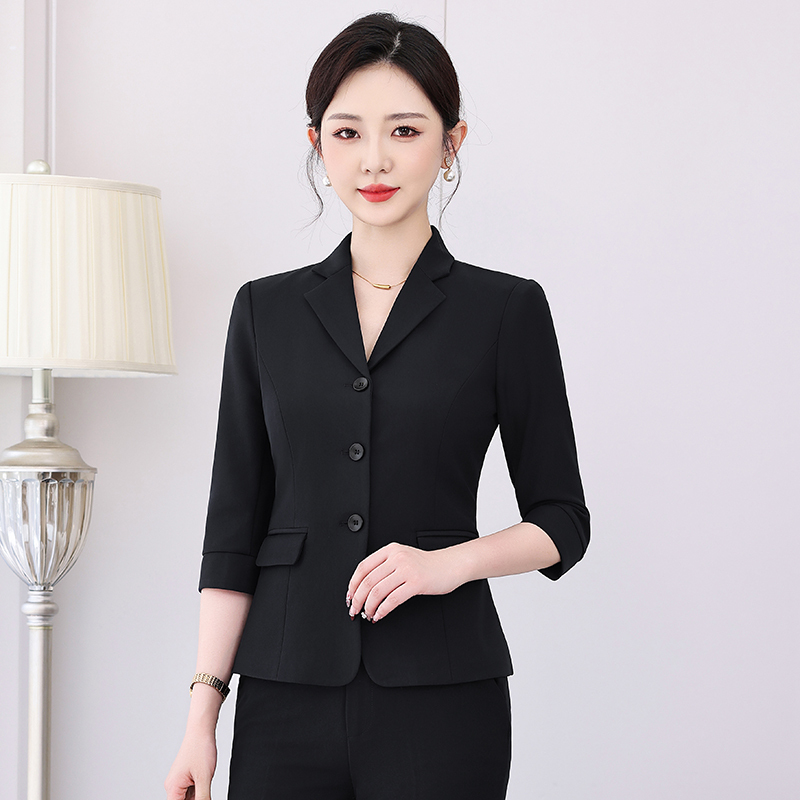 Black Mid-Sleeve Blazer for Women, Hotel and Restaurant Manager Summer Workwear, Three-Button Small Suit, Interview Work Uniform Black Mid-Sleeve Blazer for Women, Hotel and Restaurant Manager Summer Workwear, Three-Button Small Suit, Interview Work Uniform