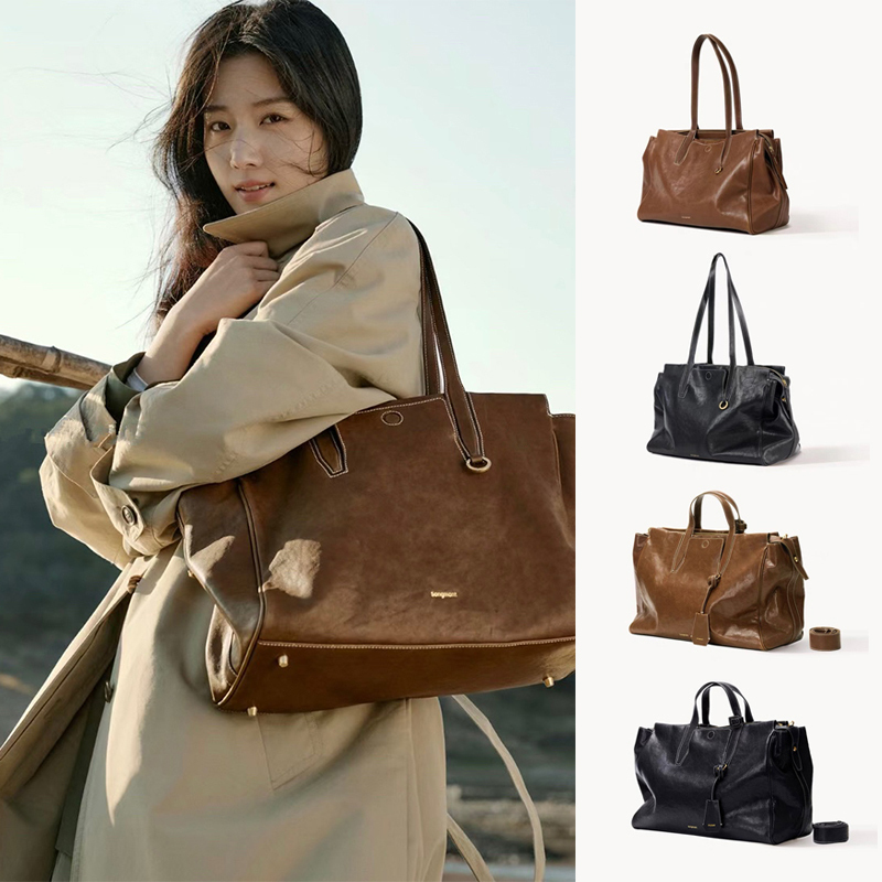 Jianwu Travel Bag Vegetable-Tanned Leather Tote Bag Designer Series Genuine Leather Laptop Bag Large Capacity Commuting Briefcase