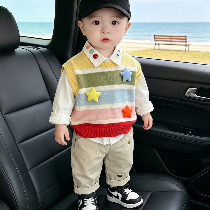 Children's Sweater Three-Piece Set 2026 New Rainbow Knitted Vest Boys and Girls Baby Spring and Autumn Children's Clothing Set Trendy Children's Sweater Three-Piece Set 2026 New Rainbow Knitted Vest Boys and Girls Baby Spring and Autumn Children's Clothing Set Trendy