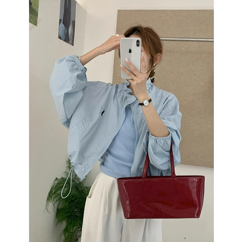 Cardigan Short Jacket for Women with Zipper and Stand Collar, Workwear Style, 2026 Spring/Summer New Model, Loose, Casual, Fashionable, Petite Jacket