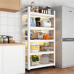 The kitchen shelf floor multi -layer storage shelf microwave oven multifunctional cabinet home white belt wheel rack