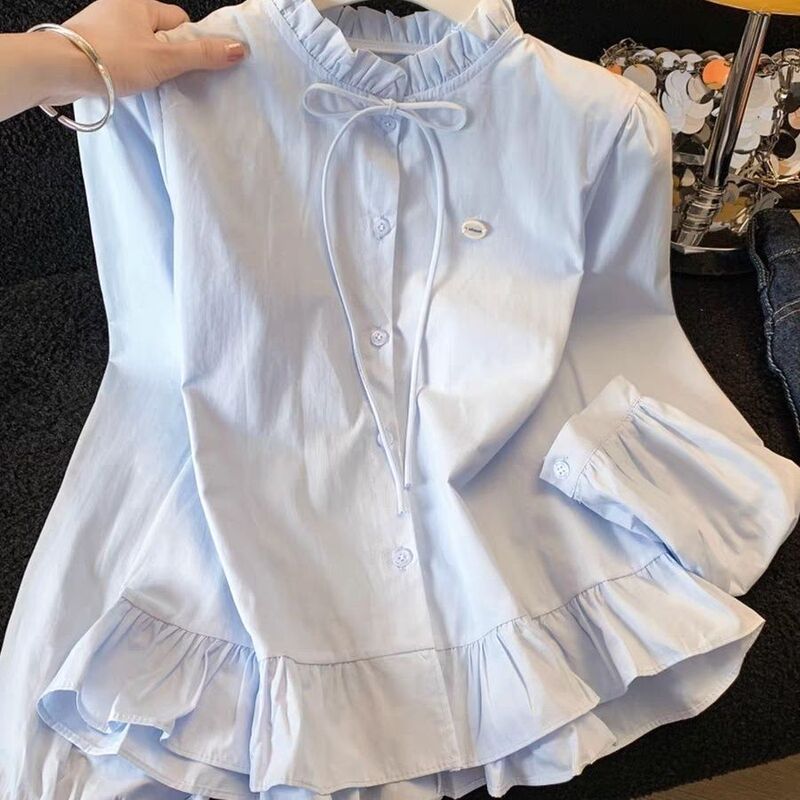 2026 Spring/Summer New French Sweet Ruffled Long Sleeve Shirt for Women, Fashionable and Versatile Slimming Top