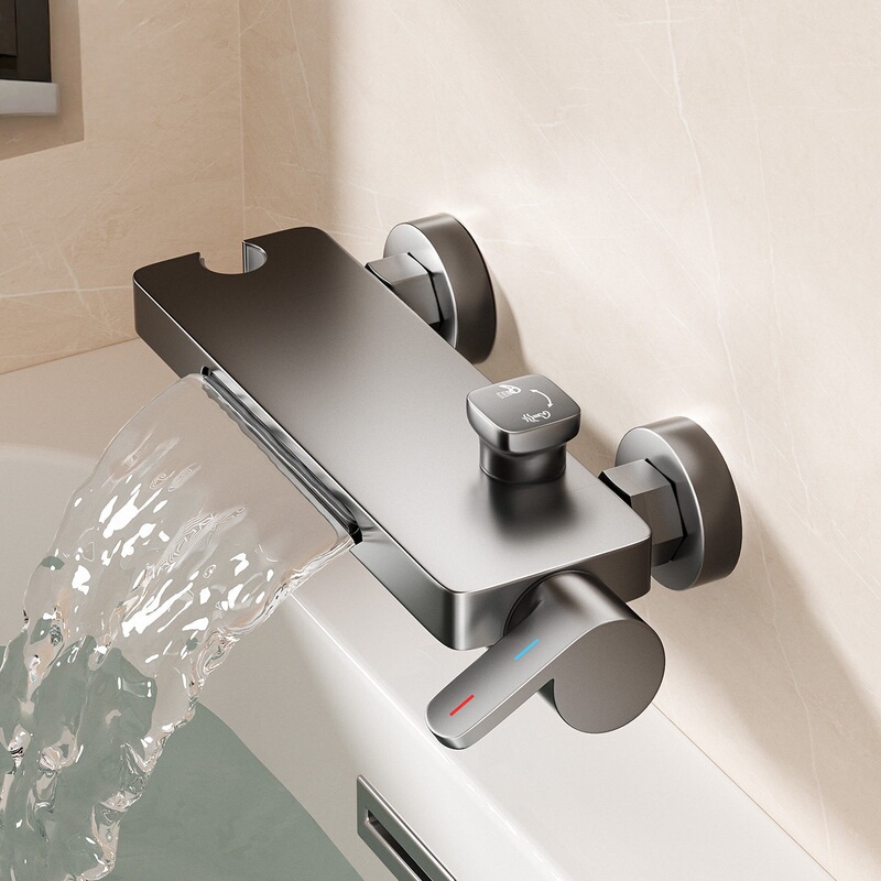 Waterfall Bathtub Faucet with Large Flow Rate, Wall-Mounted Showerhead, All-Copper Hot and Cold Showerhead, Household Tub-Side Faucet