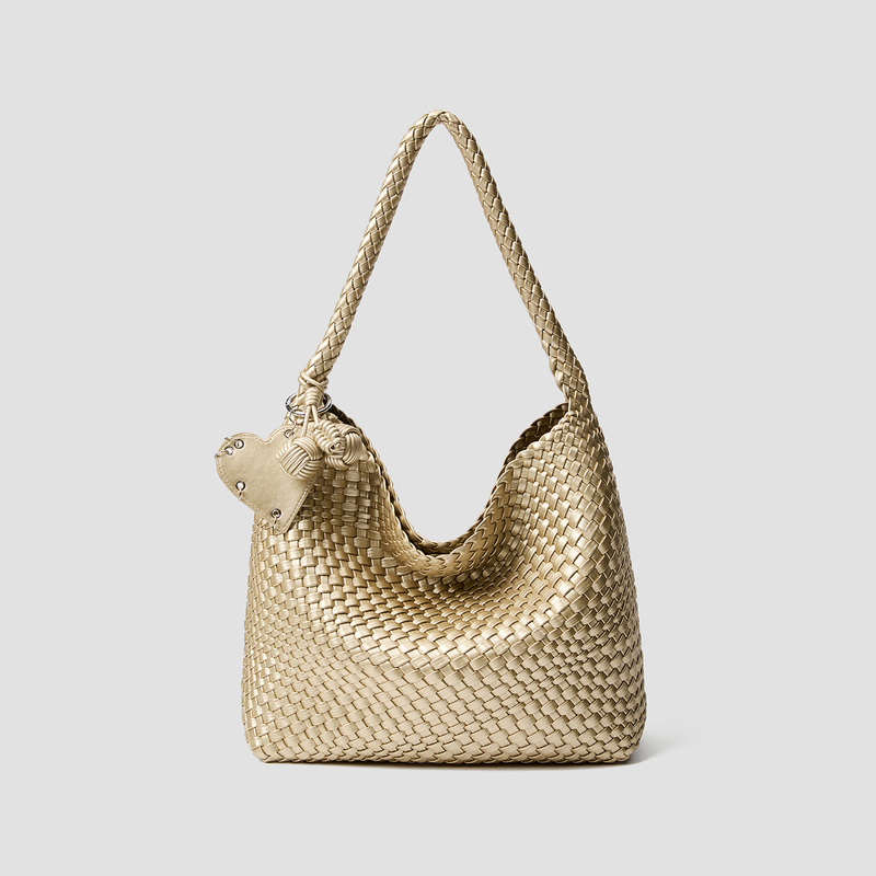 Hand-Woven Champagne-Colored Tote Bag, Large Capacity Underarm Shoulder Bag, Handbag, Shopping Bag, Mother-Daughter Bag for Women