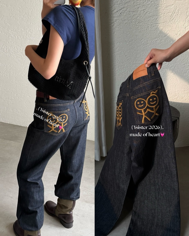 Iystore Stickman Series Top Version Embroidered Low-Waist Retro Straight-Leg Jeans